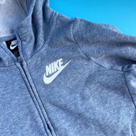 Nike Girl's Gray Full Zip Long Sleeve Front Pocket Hoodie Sweatshirt Size Medium - Picture 2 of 6